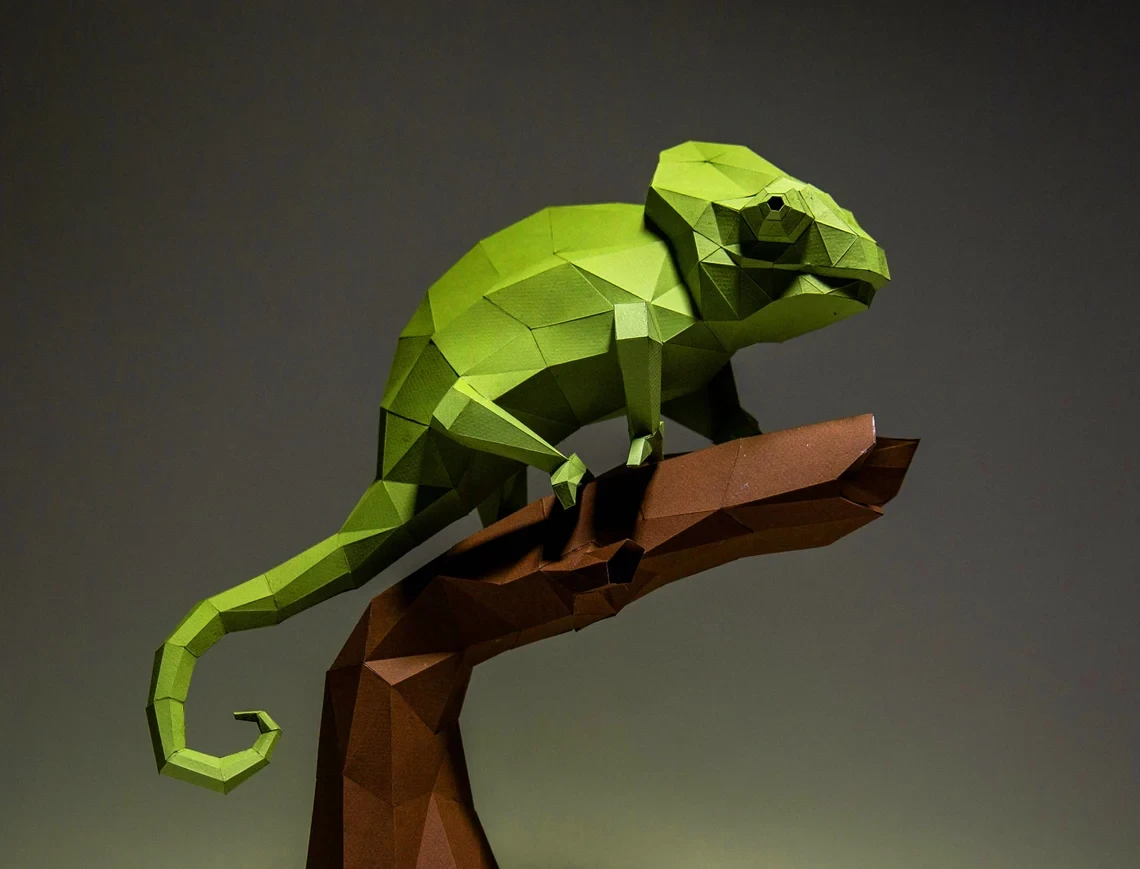 Chameleon Paper Craft, Digital Template, Origami, PDF Download DIY, Low Poly, Trophy, Sculpture, Model