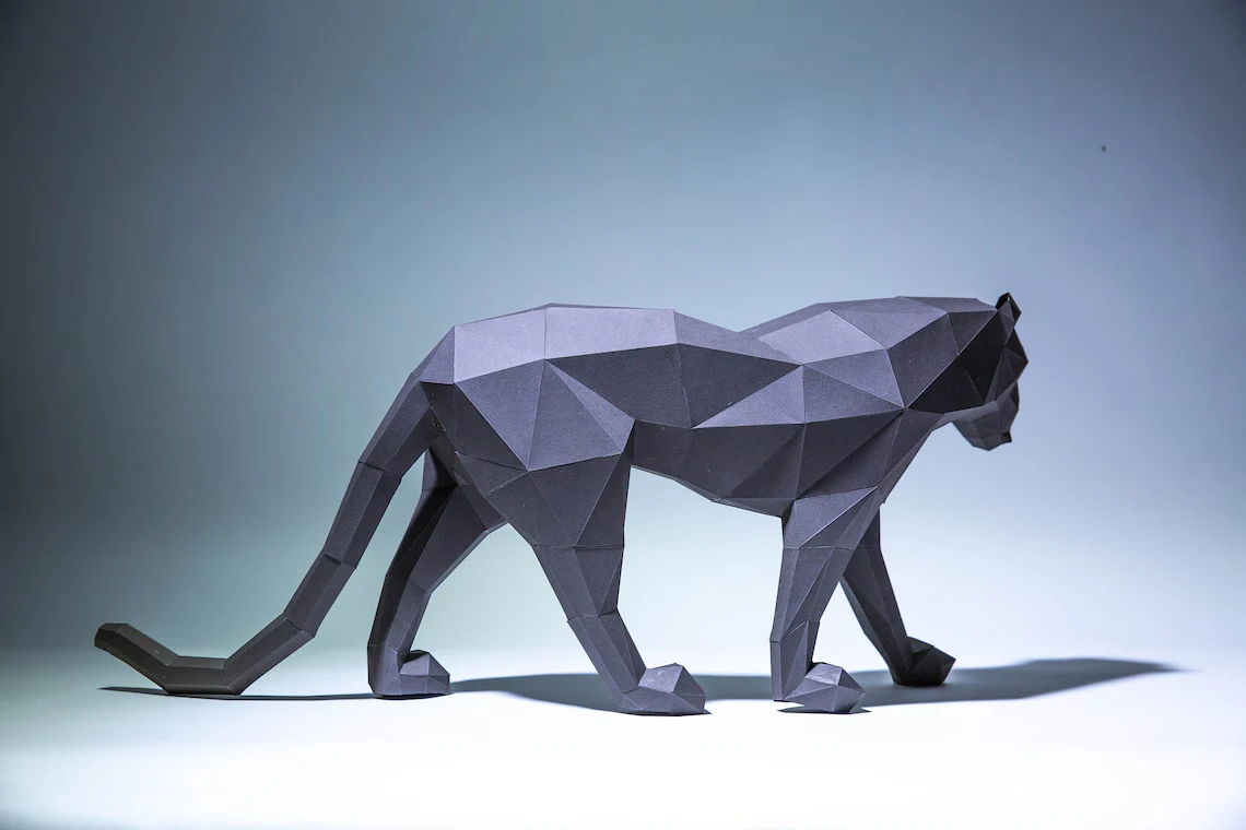 Black Panther Paper Craft, Digital Template, Origami, PDF Download DIY, Low Poly, Trophy, Sculpture, Model