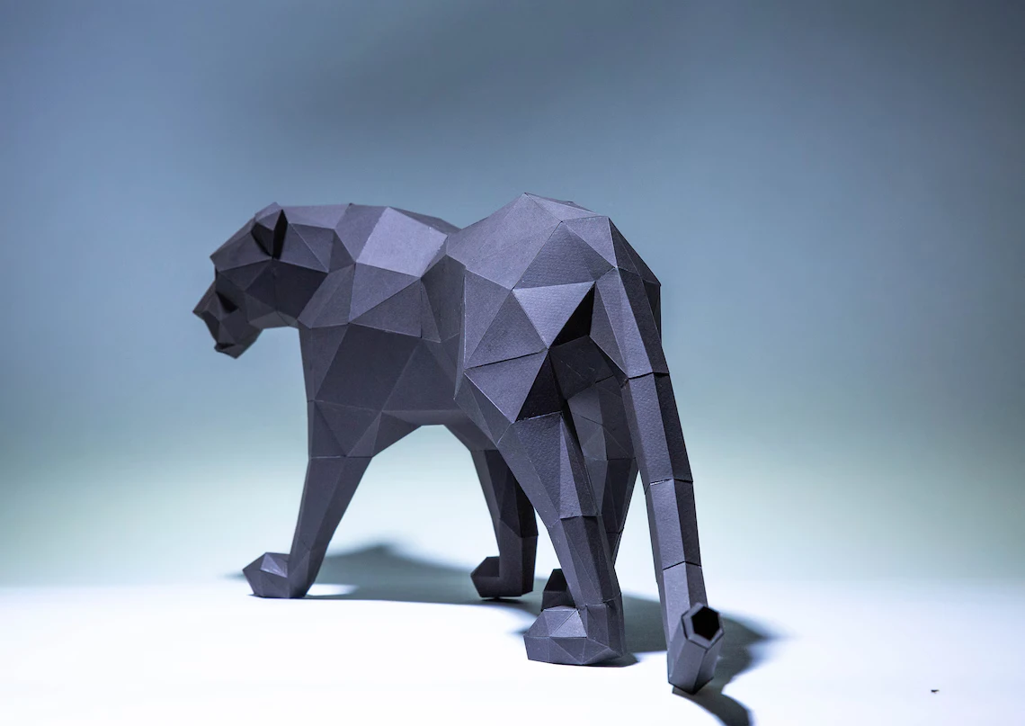 Black Panther Paper Craft, Digital Template, Origami, PDF Download DIY, Low Poly, Trophy, Sculpture, Model