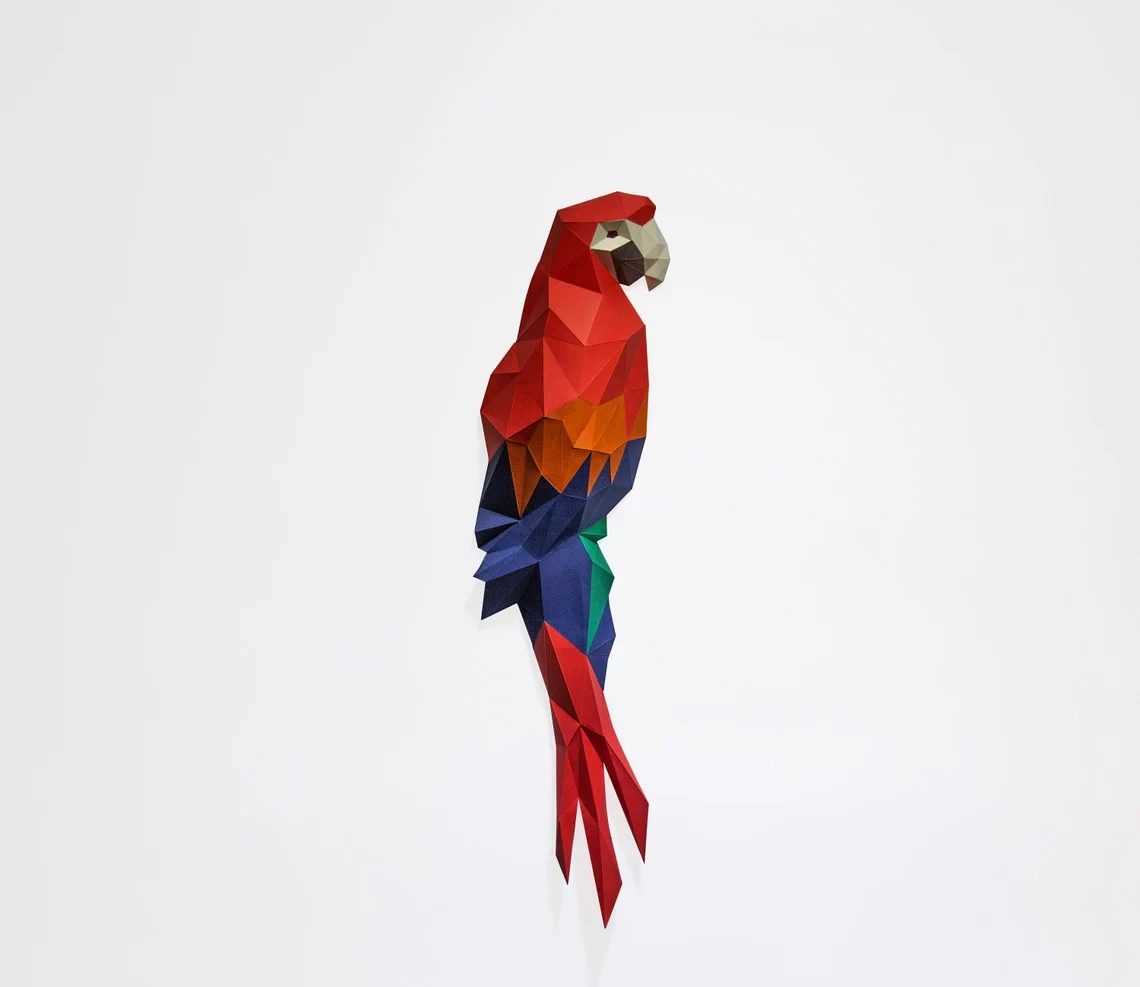 Macaw wall Paper Craft, Digital Template, Origami, PDF Download DIY, Low Poly, Parrot Wall Decor