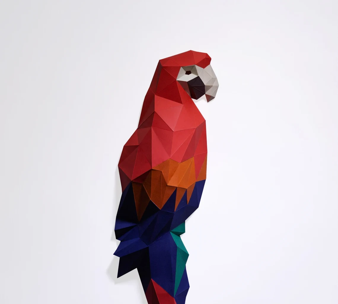 Macaw wall Paper Craft, Digital Template, Origami, PDF Download DIY, Low Poly, Parrot Wall Decor