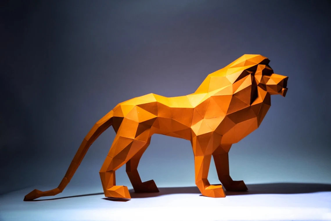 Lion Paper Craft, Digital Template, Origami, PDF Download DIY, Low Poly, Trophy, Sculpture, 3D Model, Cricut svg