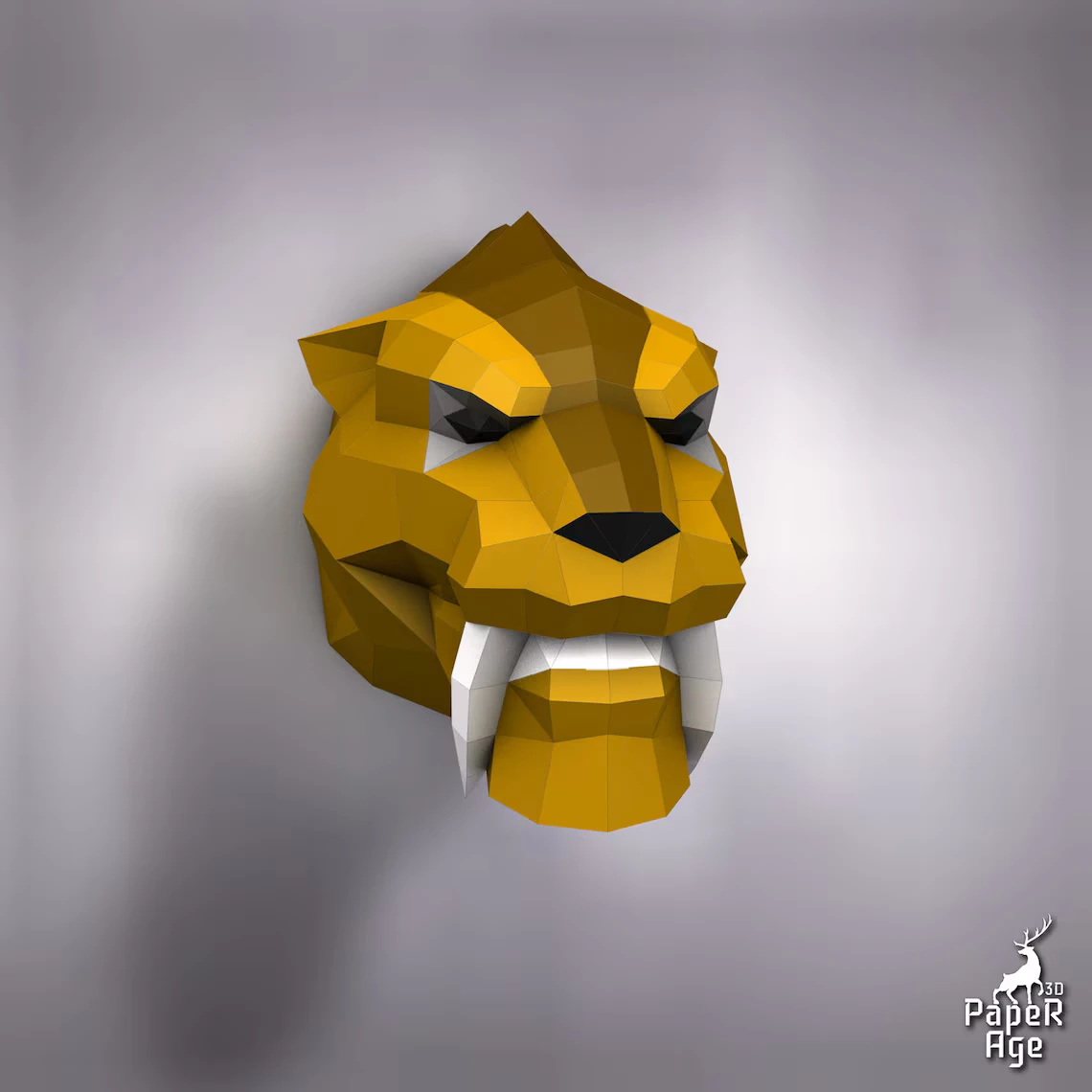 Saber-toothed tiger (trophy), Papercraft, Pepakura, Lowpoly, Low Polygon, 3D Papercraft, handmade, Paper Sculptures, DIY origami, Paper