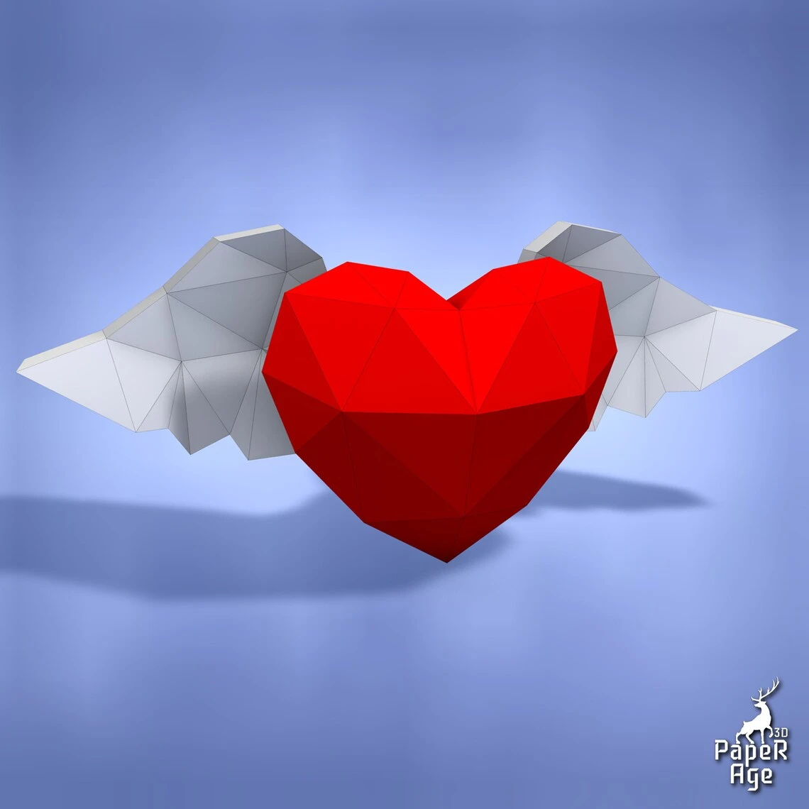 Heart with wings, Valentine's Day, Papercraft, Pepakura, Lowpoly, Low Polygon, 3D Papercraft, handmade, Paper Sculptures, DIY origami