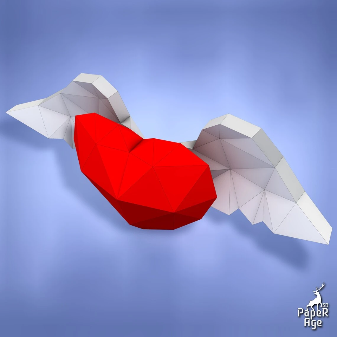 Heart with wings, Valentine's Day, Papercraft, Pepakura, Lowpoly, Low Polygon, 3D Papercraft, handmade, Paper Sculptures, DIY origami