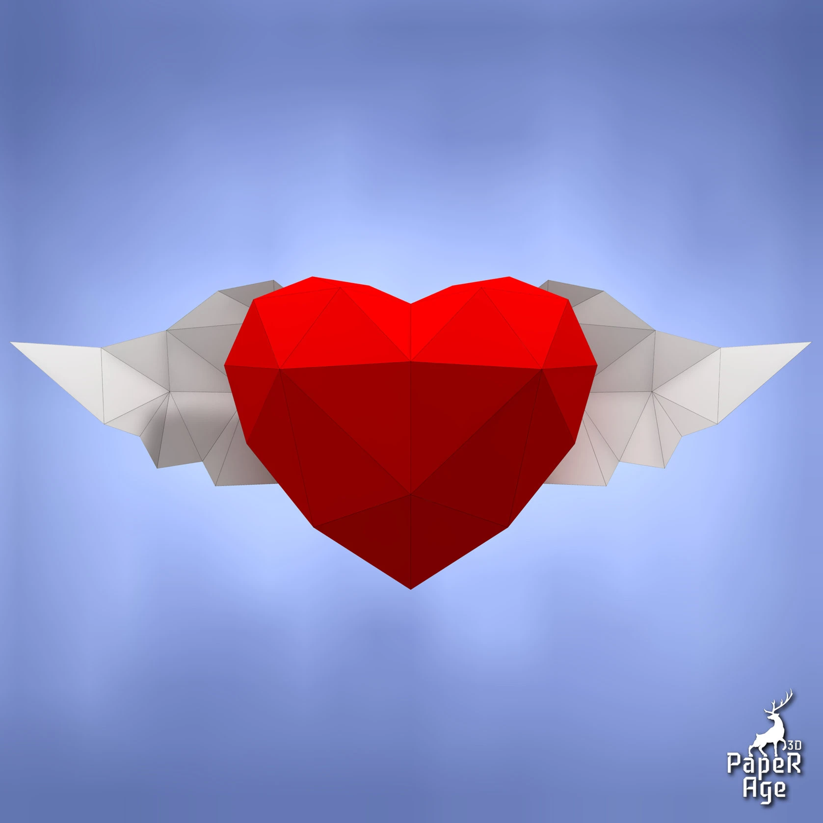 Heart with wings, Valentine's Day, Papercraft, Pepakura, Lowpoly, Low Polygon, 3D Papercraft, handmade, Paper Sculptures, DIY origami