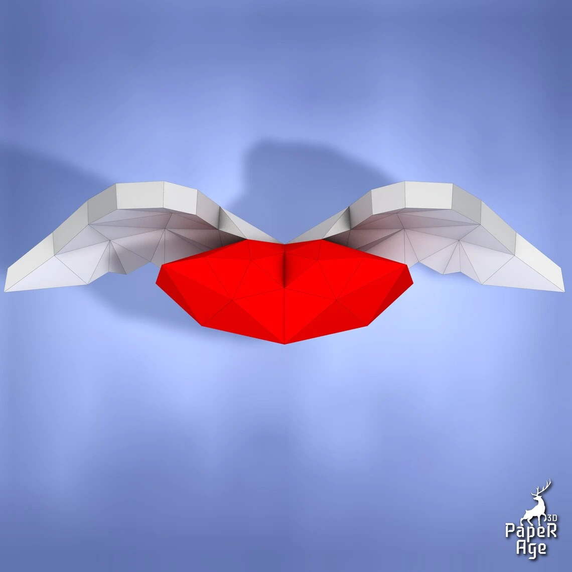 Heart with wings, Valentine's Day, Papercraft, Pepakura, Lowpoly, Low Polygon, 3D Papercraft, handmade, Paper Sculptures, DIY origami