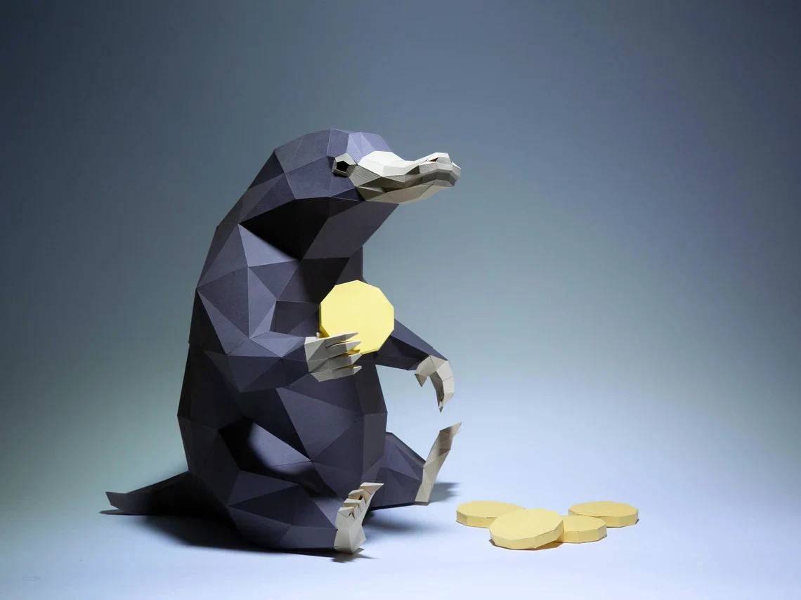 Niffler Paper Craft, Digital Template, Origami, PDF Download DIY, Low Poly, Trophy, Sculpture, Niffler Model