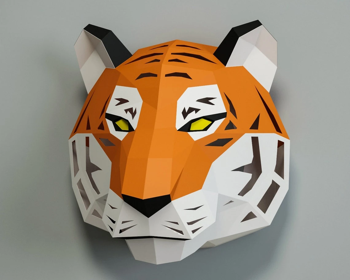 DIY Papercraft Tiger, paper craft model template, night lamp light, 3D puzzle, cat lion lynx cheetah leopard, digital PDF pattern kit, A4/US