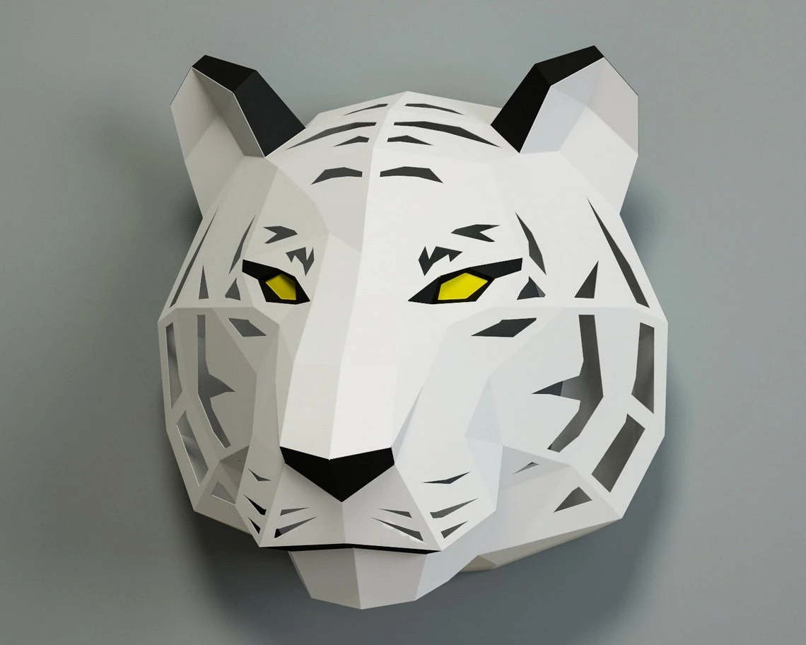 DIY Papercraft Tiger, paper craft model template, night lamp light, 3D puzzle, cat lion lynx cheetah leopard, digital PDF pattern kit, A4/US