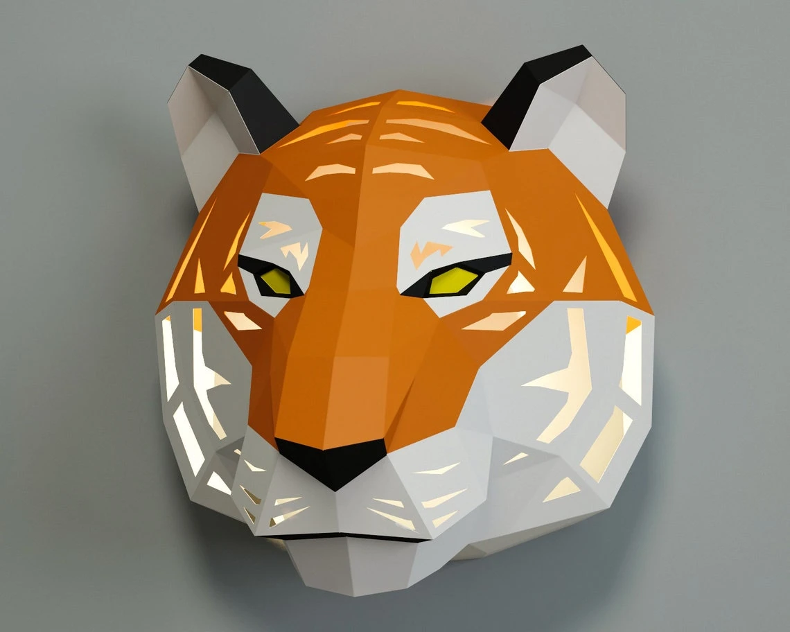 DIY Papercraft Tiger, paper craft model template, night lamp light, 3D puzzle, cat lion lynx cheetah leopard, digital PDF pattern kit, A4/US