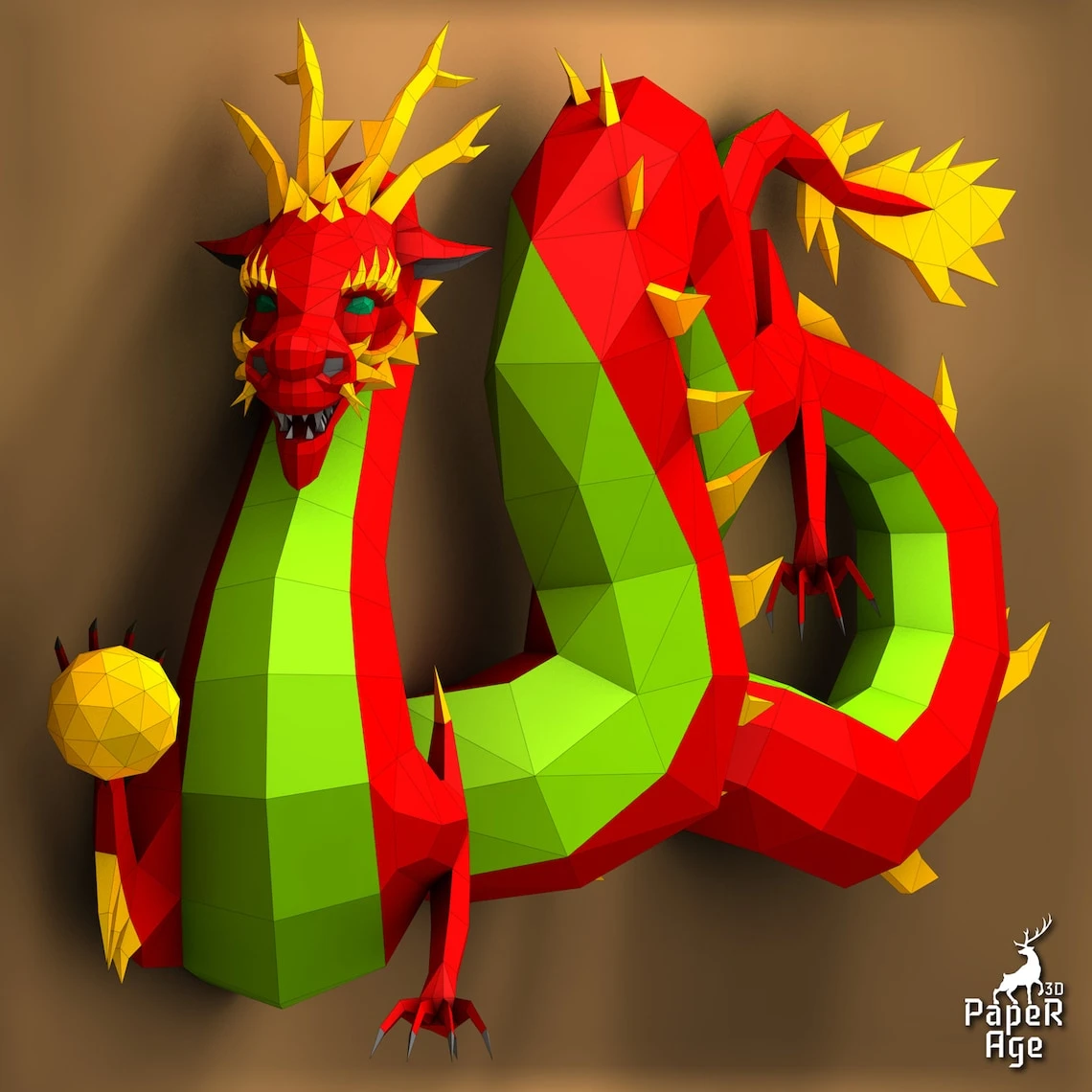 Chinese Dragon, Papercraft, Mustache dragon Pepakura, Lowpoly, Low Polygon, 3D Papercraft, handmade, Paper Sculptures, DIY origami, Decor