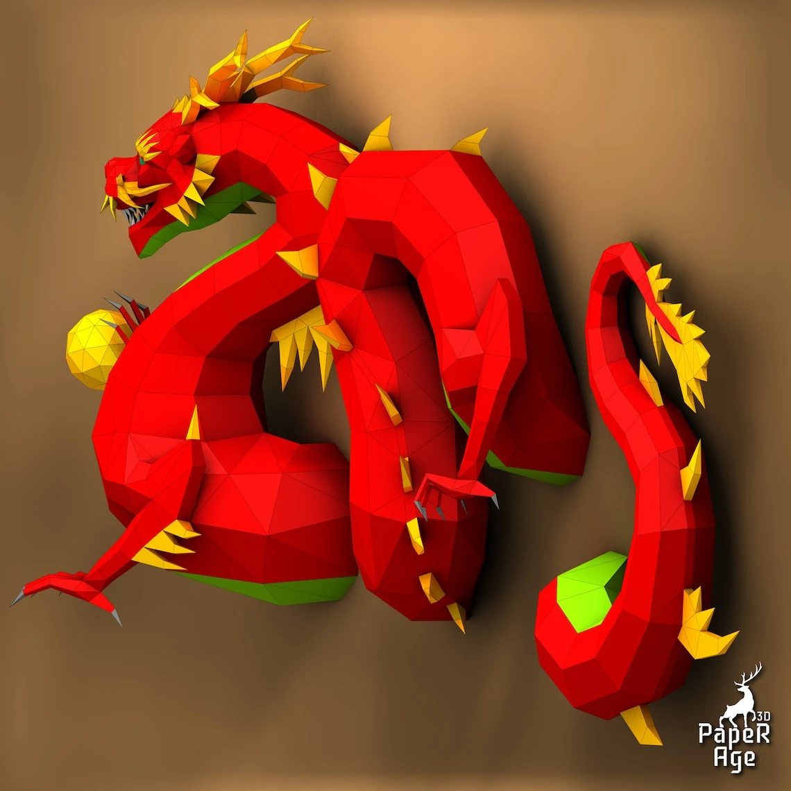 Chinese Dragon, Papercraft, Mustache dragon Pepakura, Lowpoly, Low Polygon, 3D Papercraft, handmade, Paper Sculptures, DIY origami, Decor