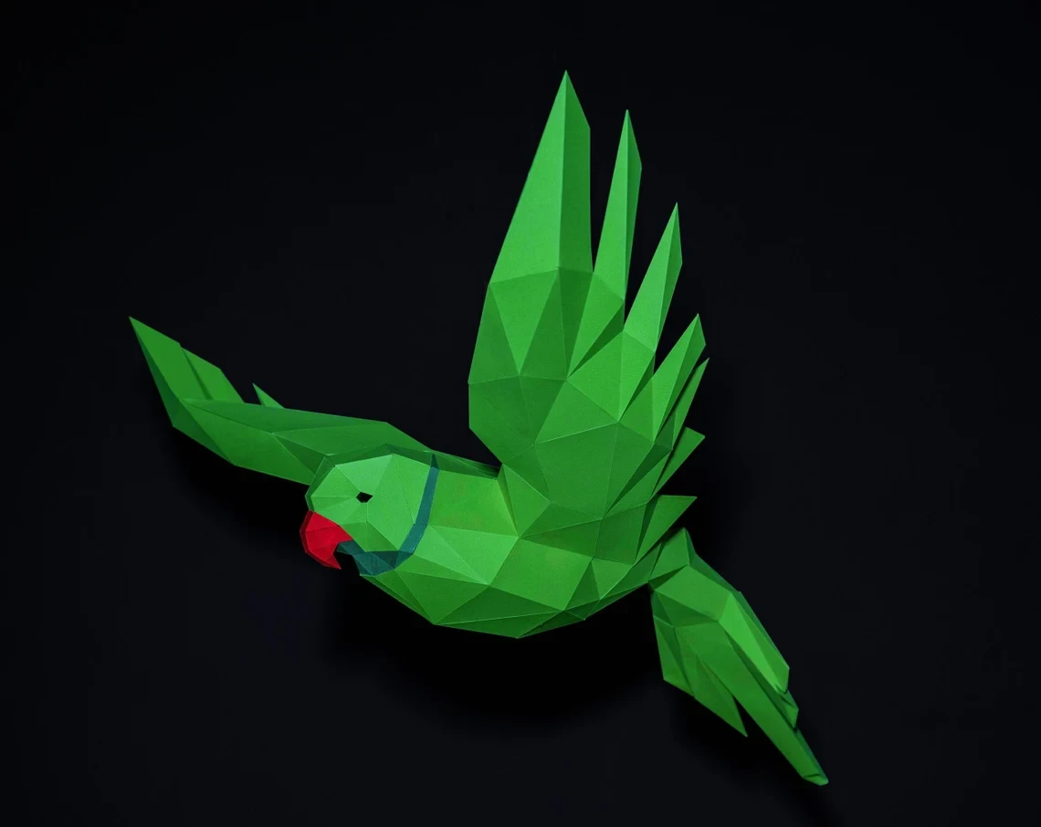 Parrot Flying Paper Craft, Digital Template, Origami, PDF Download DIY, Low Poly, Trophy, Sculpture, 3D Model