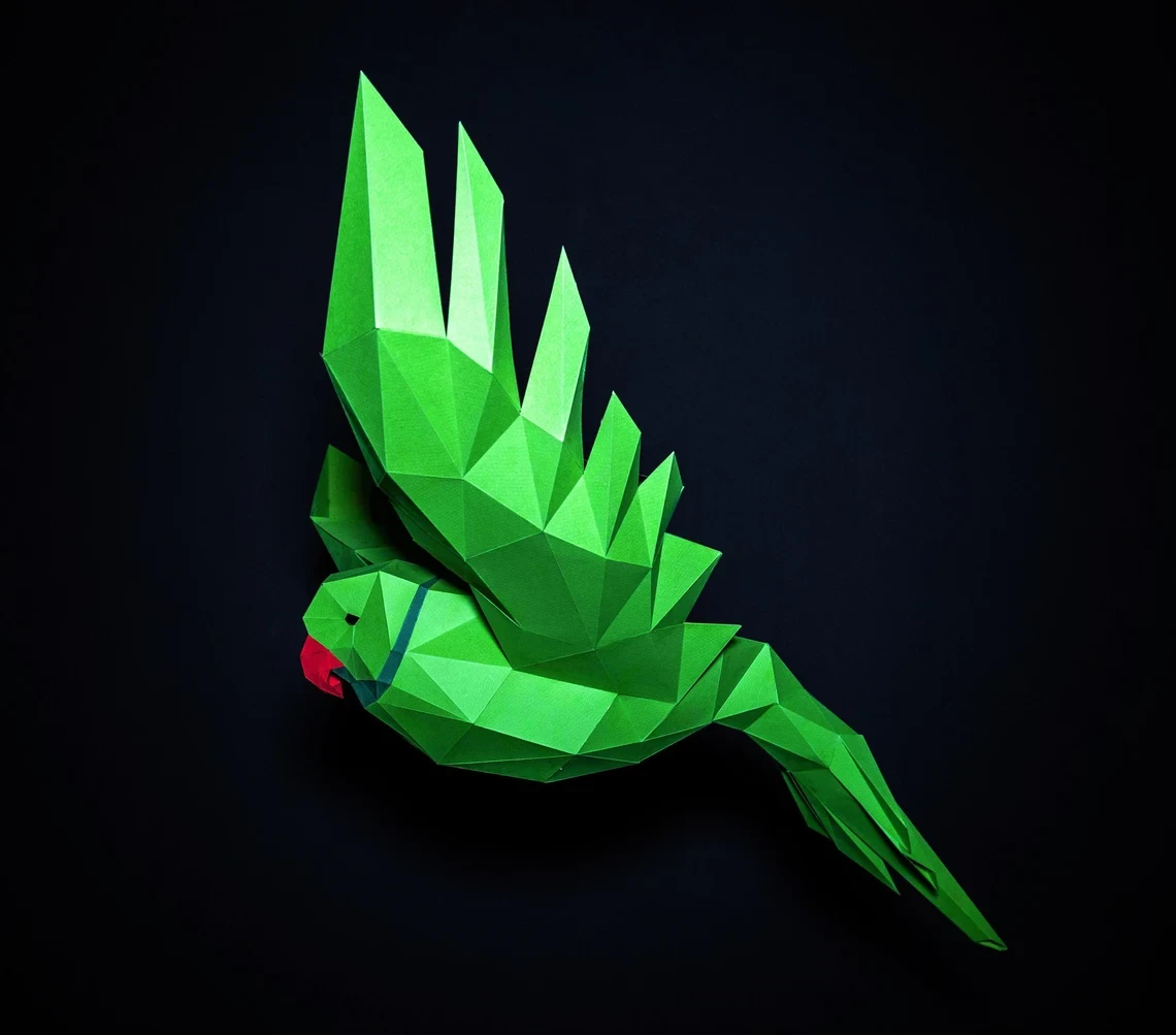 Parrot Flying Paper Craft, Digital Template, Origami, PDF Download DIY, Low Poly, Trophy, Sculpture, 3D Model