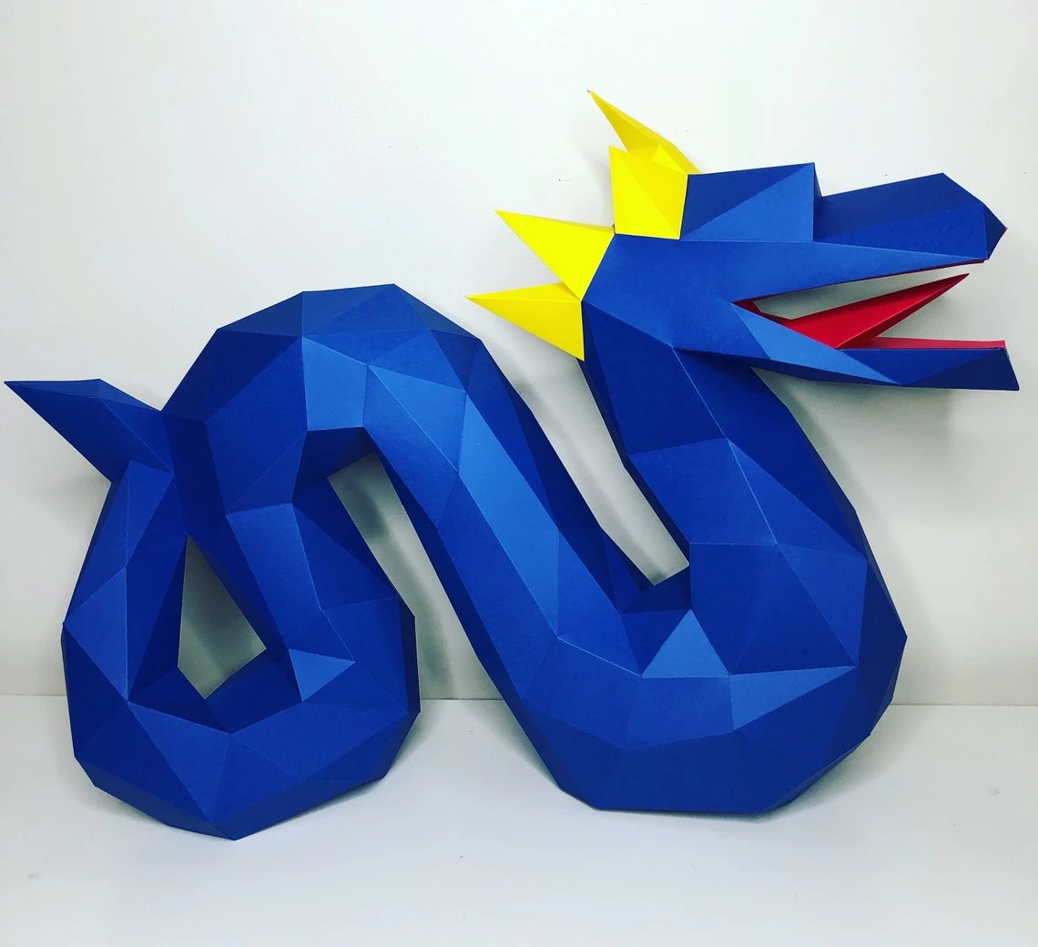 Dragon Snake 3d papercraft. You get PDF digital file templates and instructions for this DIY (do it yourself) modern paper sculpture.