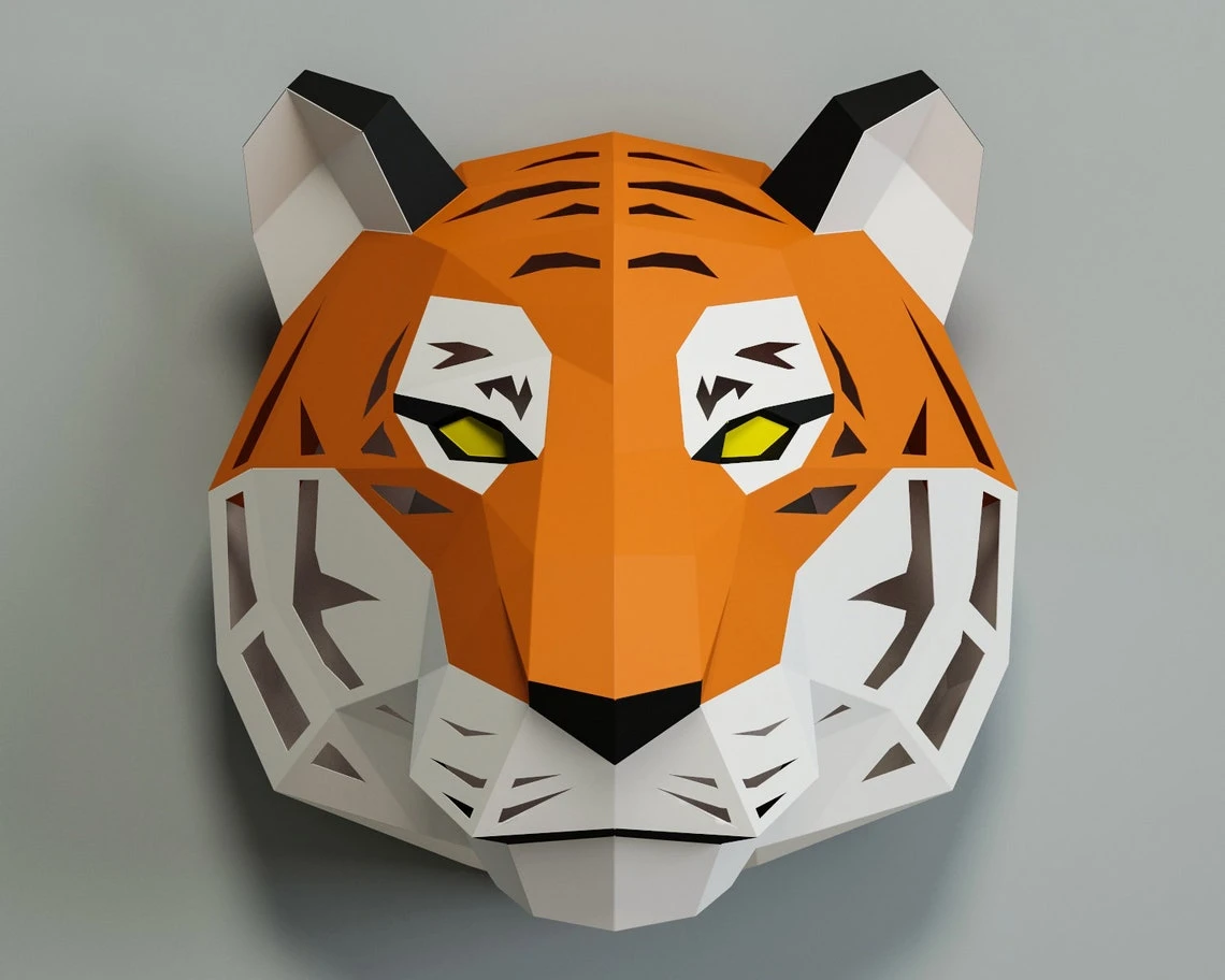 DIY Papercraft Tiger, paper craft model template, night lamp light, 3D puzzle, cat lion lynx cheetah leopard, digital PDF pattern kit, A4/US