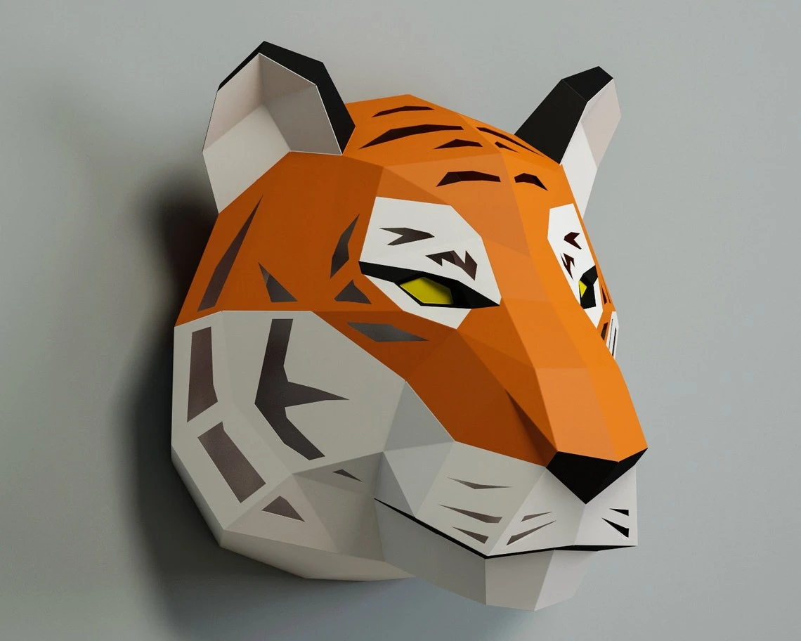 DIY Papercraft Tiger, paper craft model template, night lamp light, 3D puzzle, cat lion lynx cheetah leopard, digital PDF pattern kit, A4/US