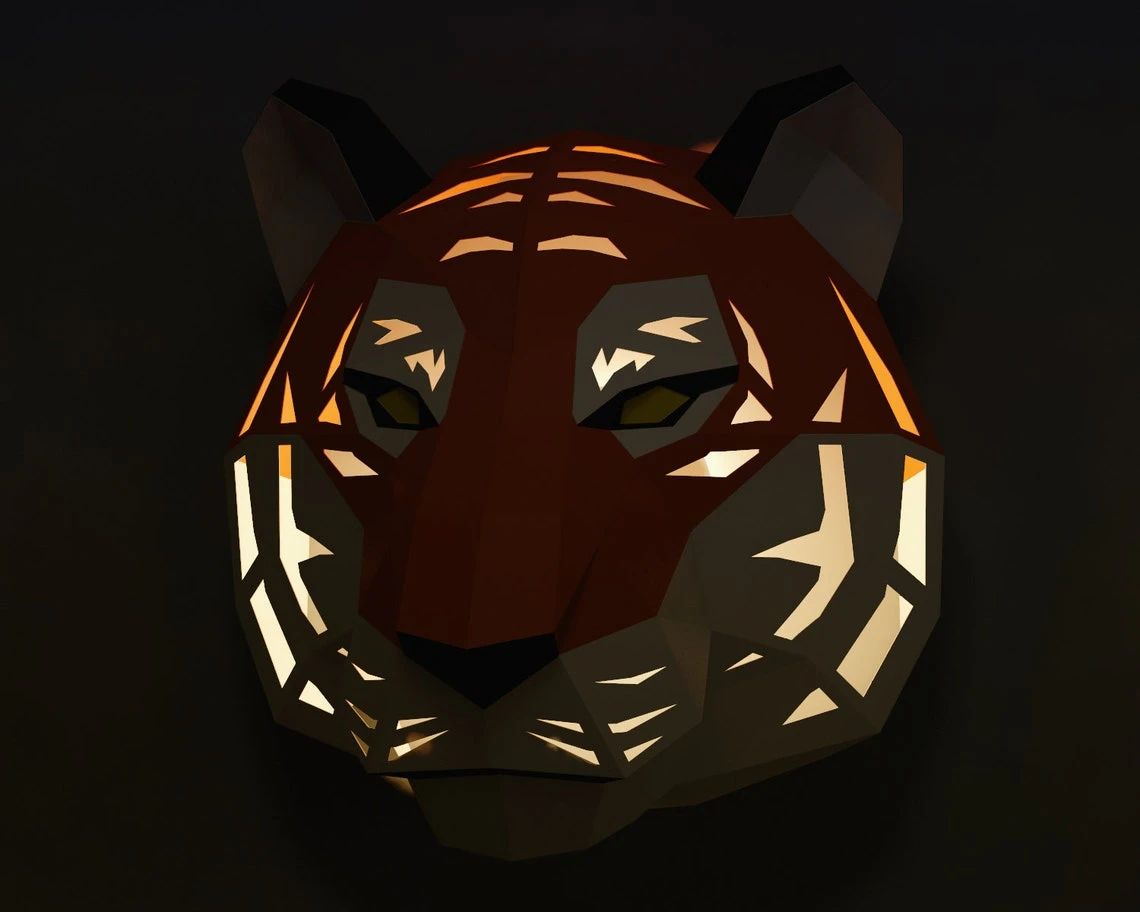 DIY Papercraft Tiger, paper craft model template, night lamp light, 3D puzzle, cat lion lynx cheetah leopard, digital PDF pattern kit, A4/US