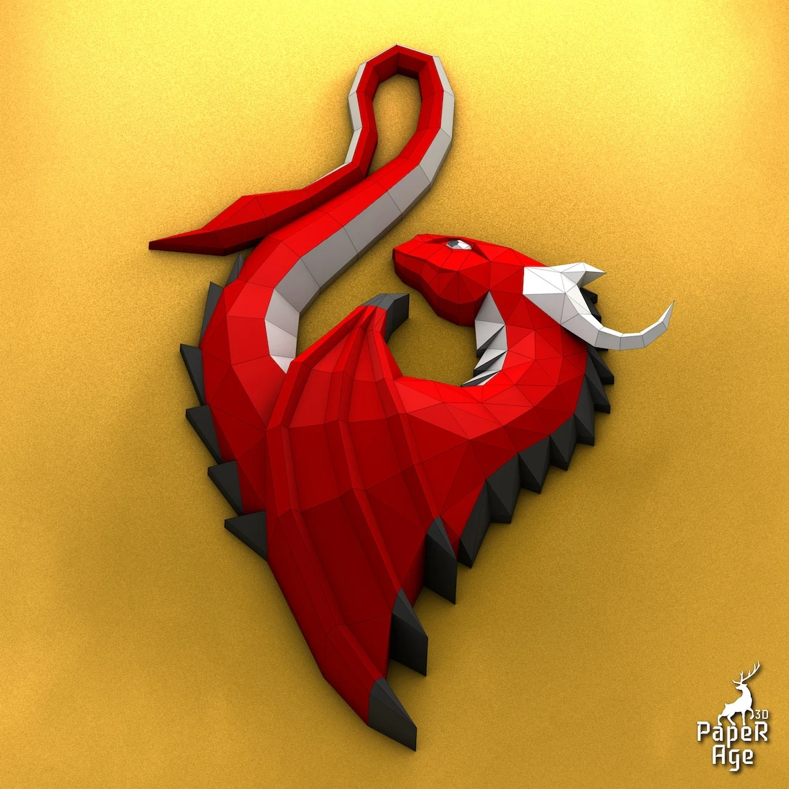 Dragon on the wall, Papercraft, Pepakura, Lowpoly, 3D Papercraft, handmade, Paper Sculptures, DIY origami, Decor