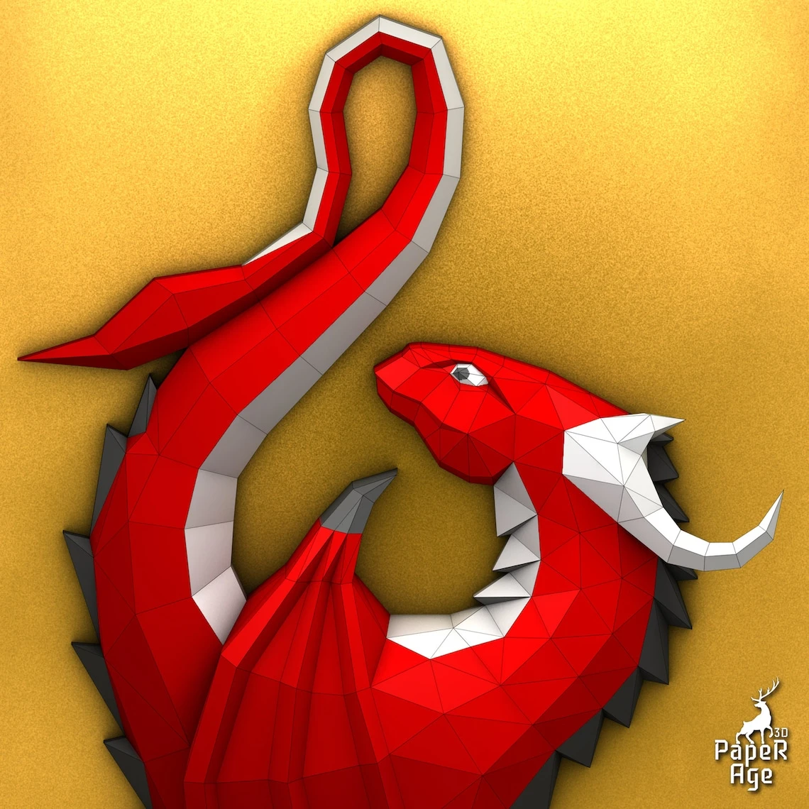 Dragon on the wall, Papercraft, Pepakura, Lowpoly, 3D Papercraft, handmade, Paper Sculptures, DIY origami, Decor