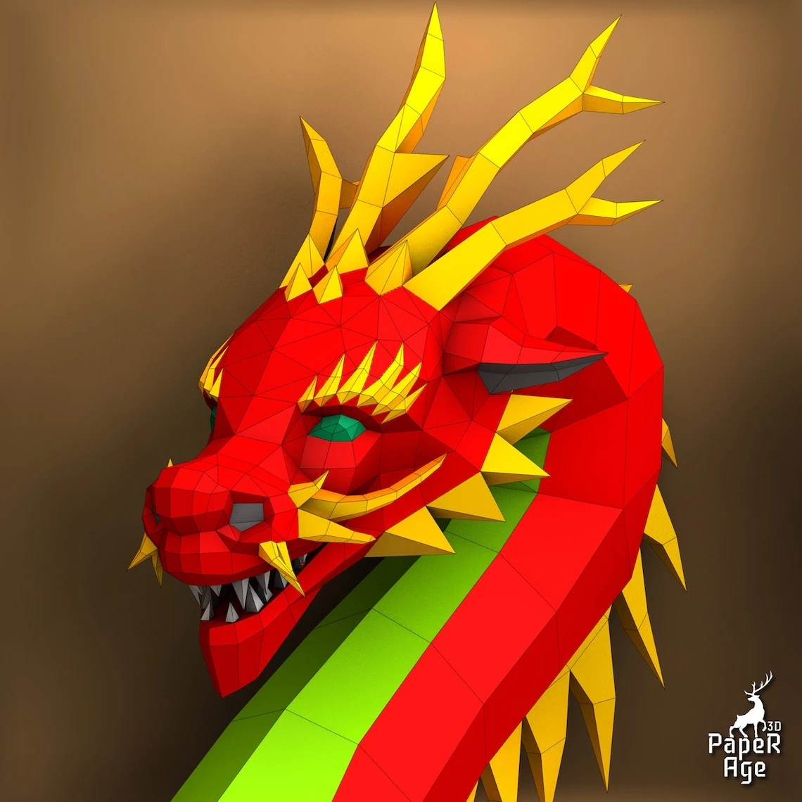 Chinese Dragon, Papercraft, Mustache dragon Pepakura, Lowpoly, Low Polygon, 3D Papercraft, handmade, Paper Sculptures, DIY origami, Decor