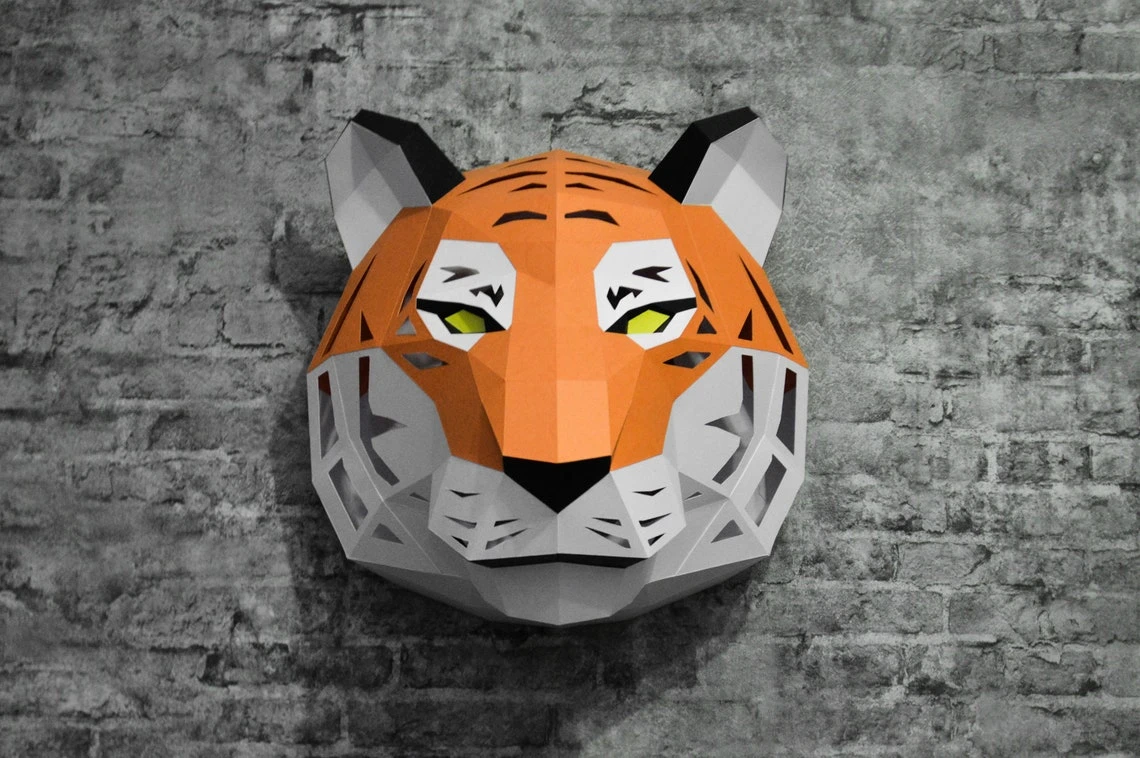 DIY Papercraft Tiger, paper craft model template, night lamp light, 3D puzzle, cat lion lynx cheetah leopard, digital PDF pattern kit, A4/US