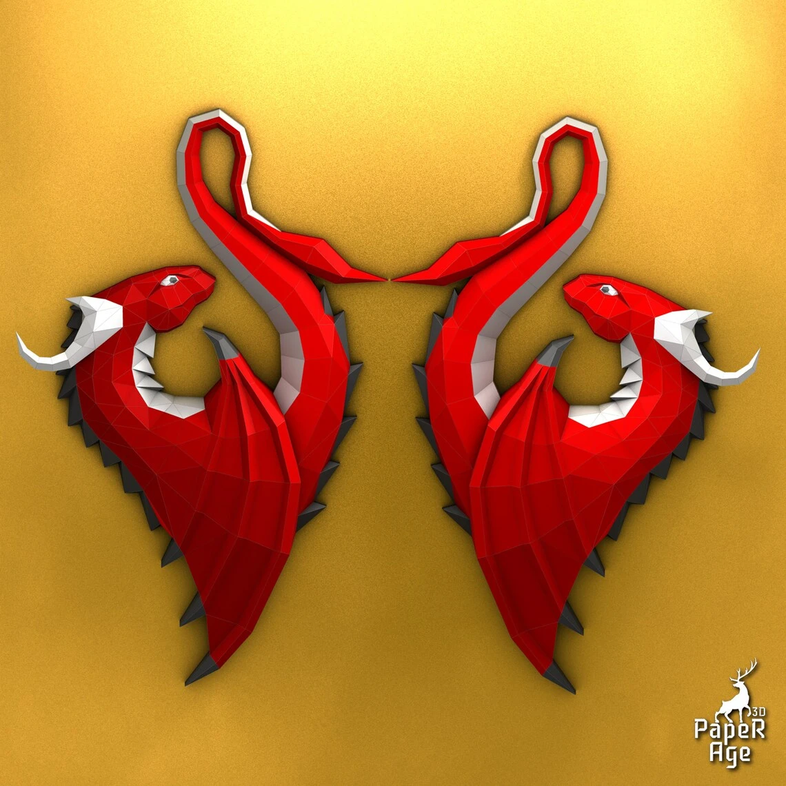 Dragon on the wall, Papercraft, Pepakura, Lowpoly, 3D Papercraft, handmade, Paper Sculptures, DIY origami, Decor