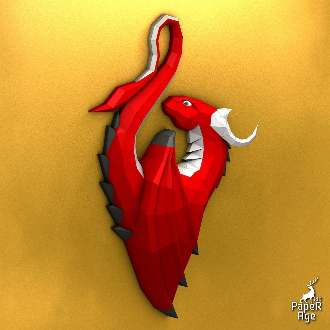 Dragon on the wall, Papercraft, Pepakura, Lowpoly, 3D Papercraft, handmade, Paper Sculptures, DIY origami, Decor