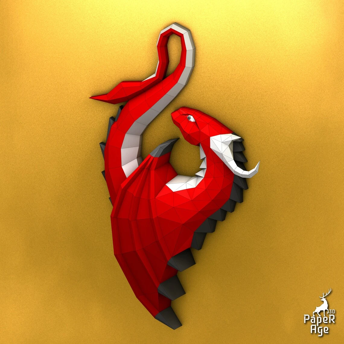 Dragon on the wall, Papercraft, Pepakura, Lowpoly, 3D Papercraft, handmade, Paper Sculptures, DIY origami, Decor