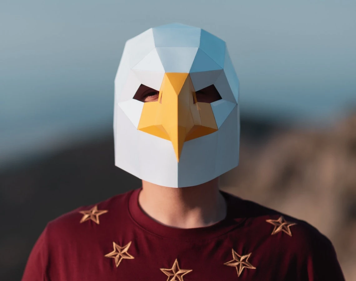 Eagle Mask, Falcon Mask | DIY Paper Mask, Printable Template, Papercraft, 3D Mask, Polygon, Low Poly, Geometric, Costume, Pattern, Download