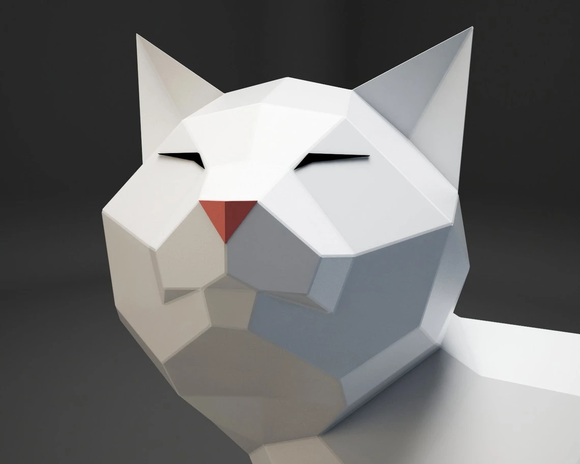 Papercraft Cat, paper craft 3D model, kitten PDF template, cute low poly kitty sculpture, digital kit, pepakura, pieces DIY home constructor