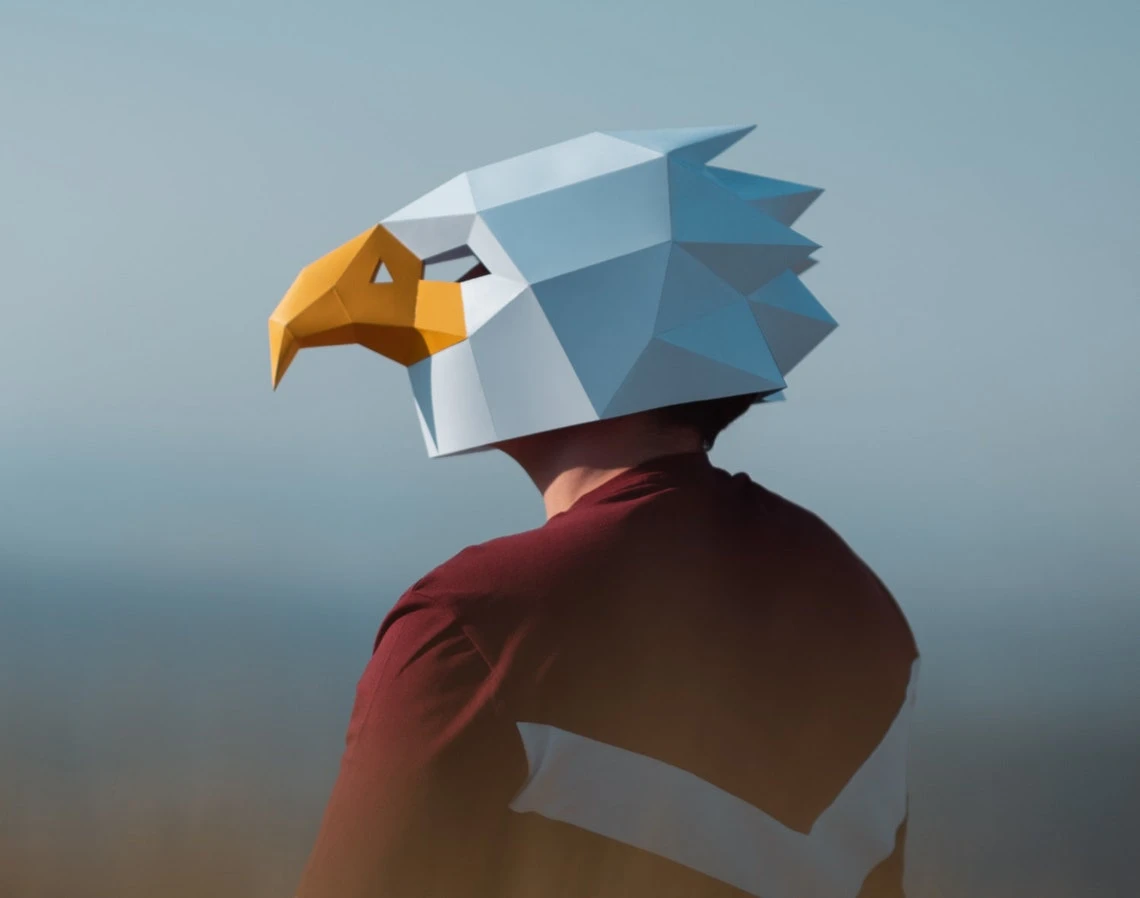 Eagle Mask, Falcon Mask | DIY Paper Mask, Printable Template, Papercraft, 3D Mask, Polygon, Low Poly, Geometric, Costume, Pattern, Download