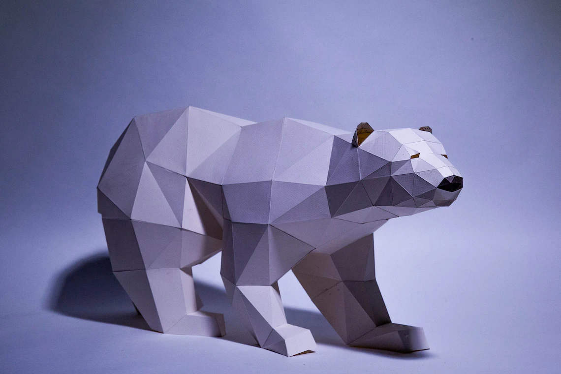 Polar Bear Paper Craft, Digital Template, Origami, PDF Download DIY, Low Poly, Trophy, Sculpture, Model