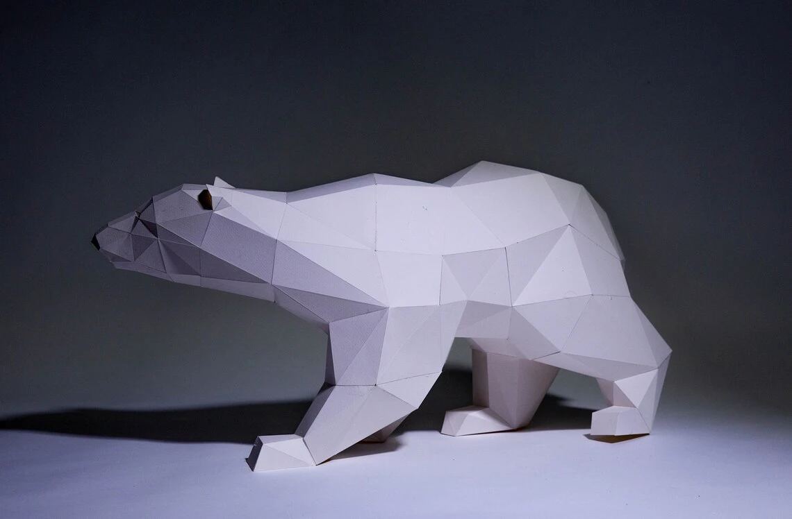 Polar Bear Paper Craft, Digital Template, Origami, PDF Download DIY, Low Poly, Trophy, Sculpture, Model