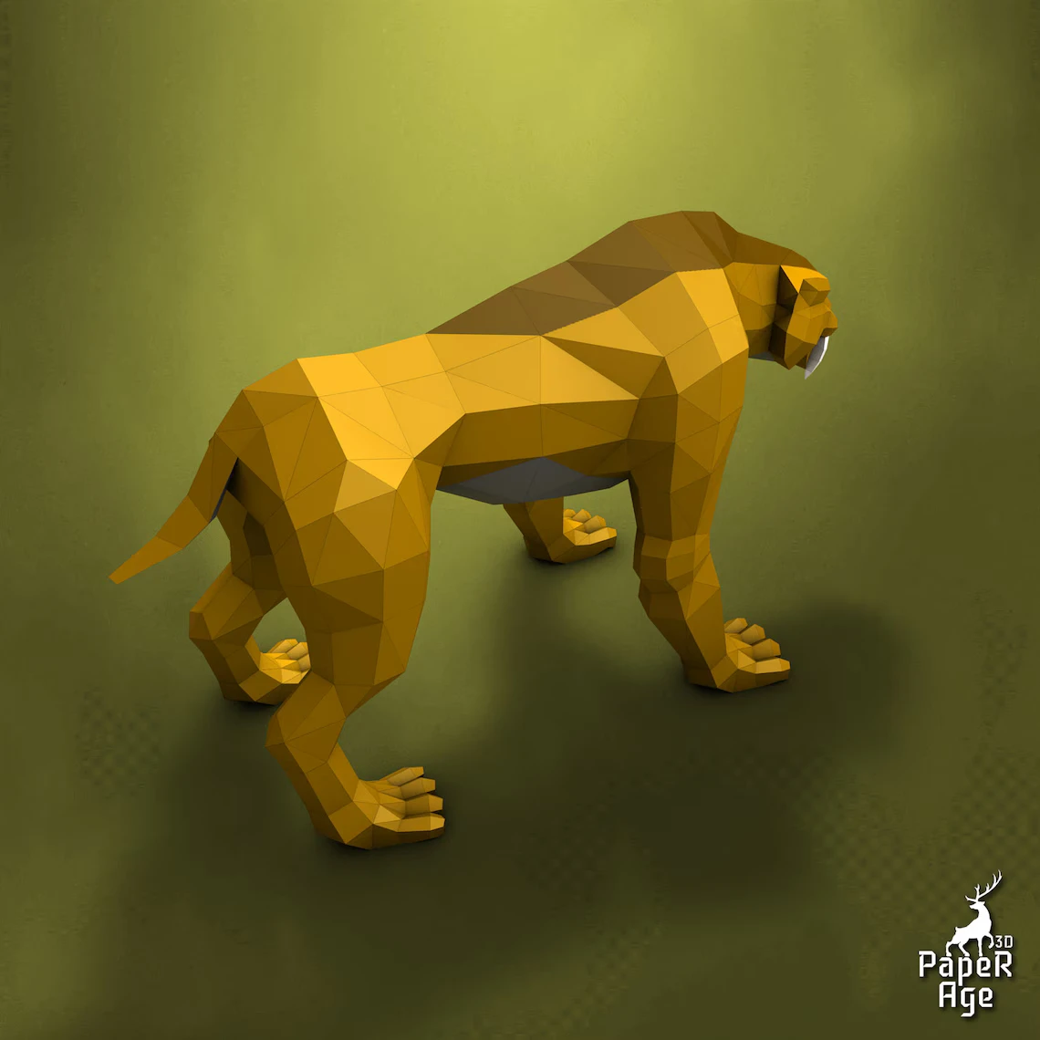 Saber-toothed tiger, Papercraft, Pepakura, Lowpoly, Low Polygon, 3D Papercraft, handmade, Paper Sculptures, DIY origami, Paper