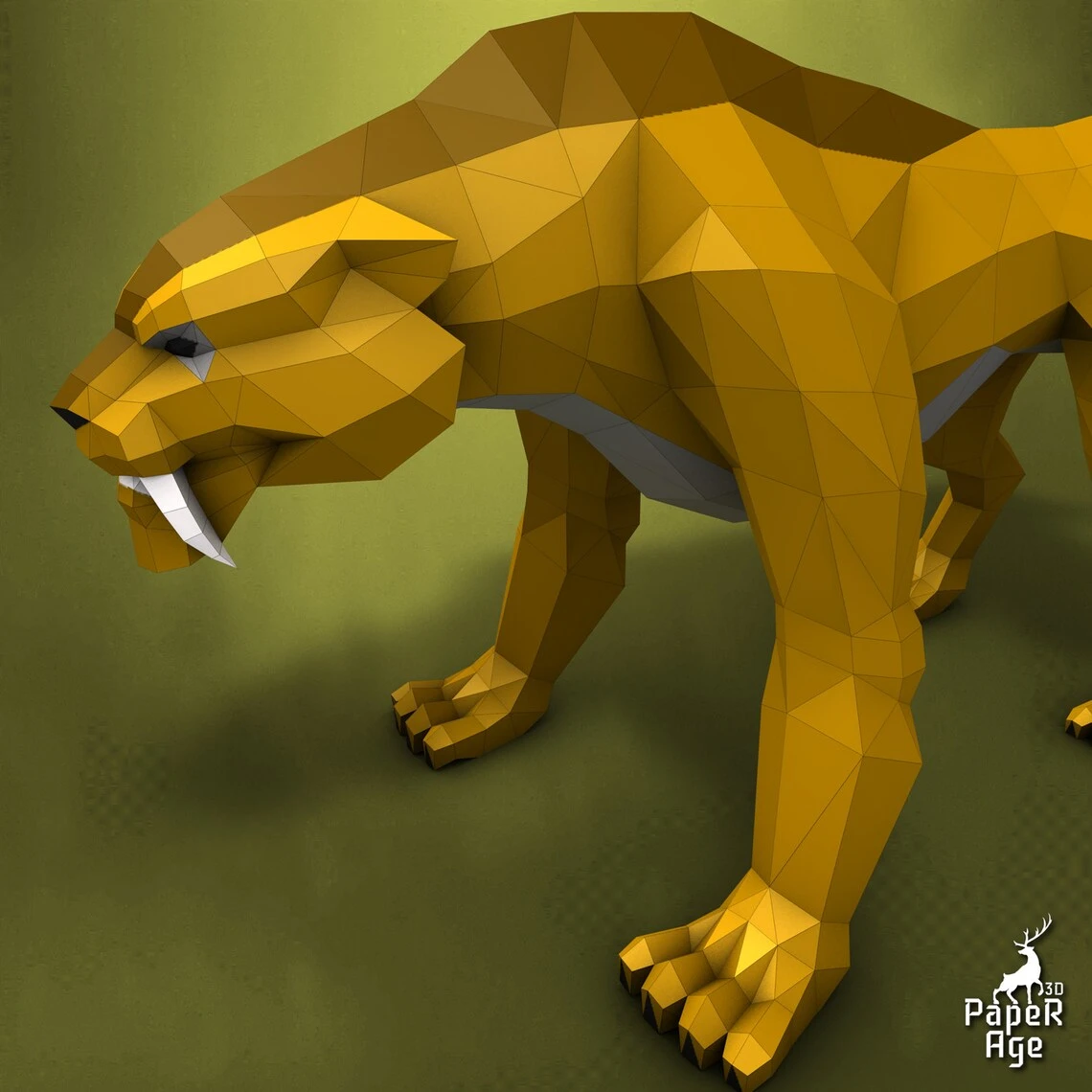 Saber-toothed tiger, Papercraft, Pepakura, Lowpoly, Low Polygon, 3D Papercraft, handmade, Paper Sculptures, DIY origami, Paper