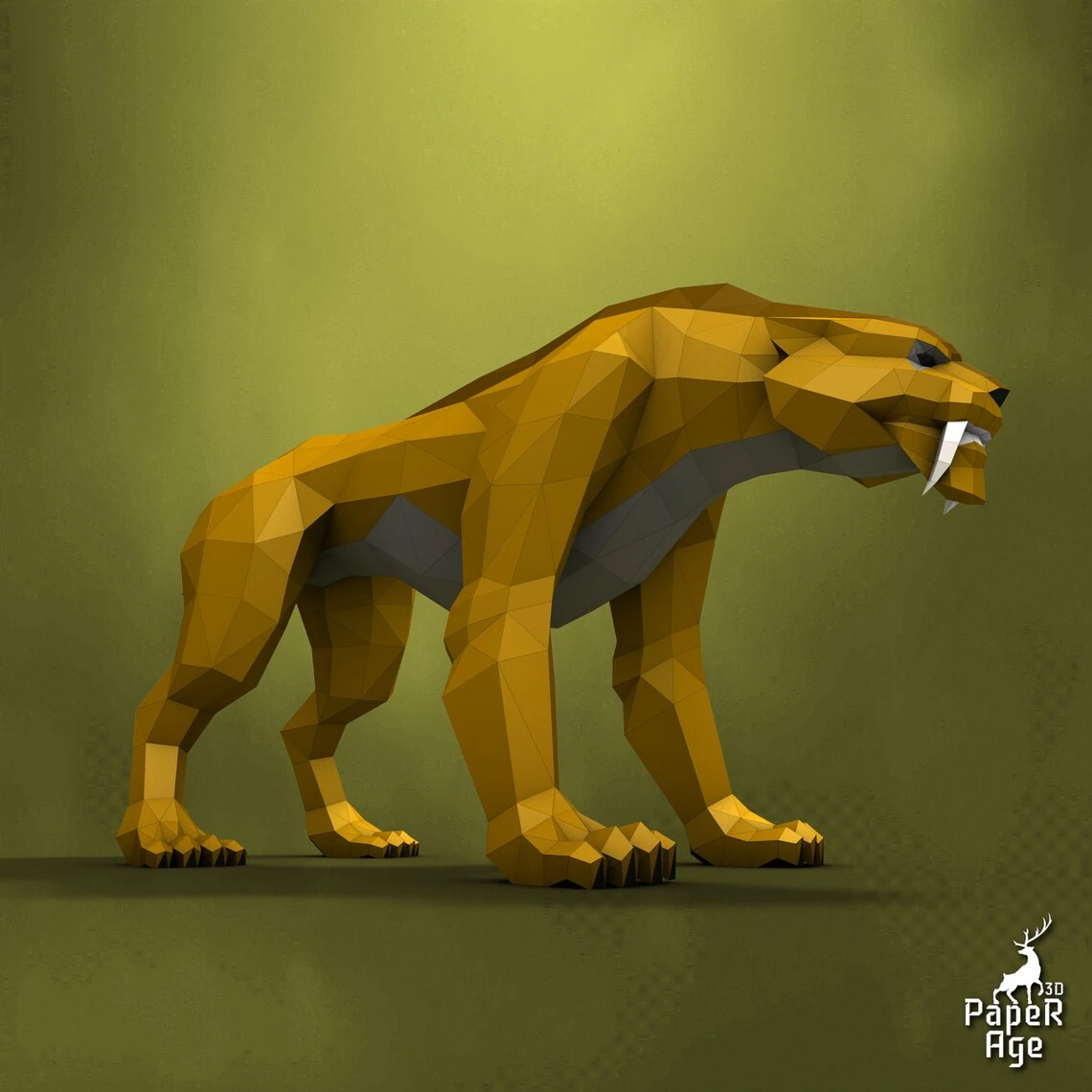 Saber-toothed tiger, Papercraft, Pepakura, Lowpoly, Low Polygon, 3D Papercraft, handmade, Paper Sculptures, DIY origami, Paper