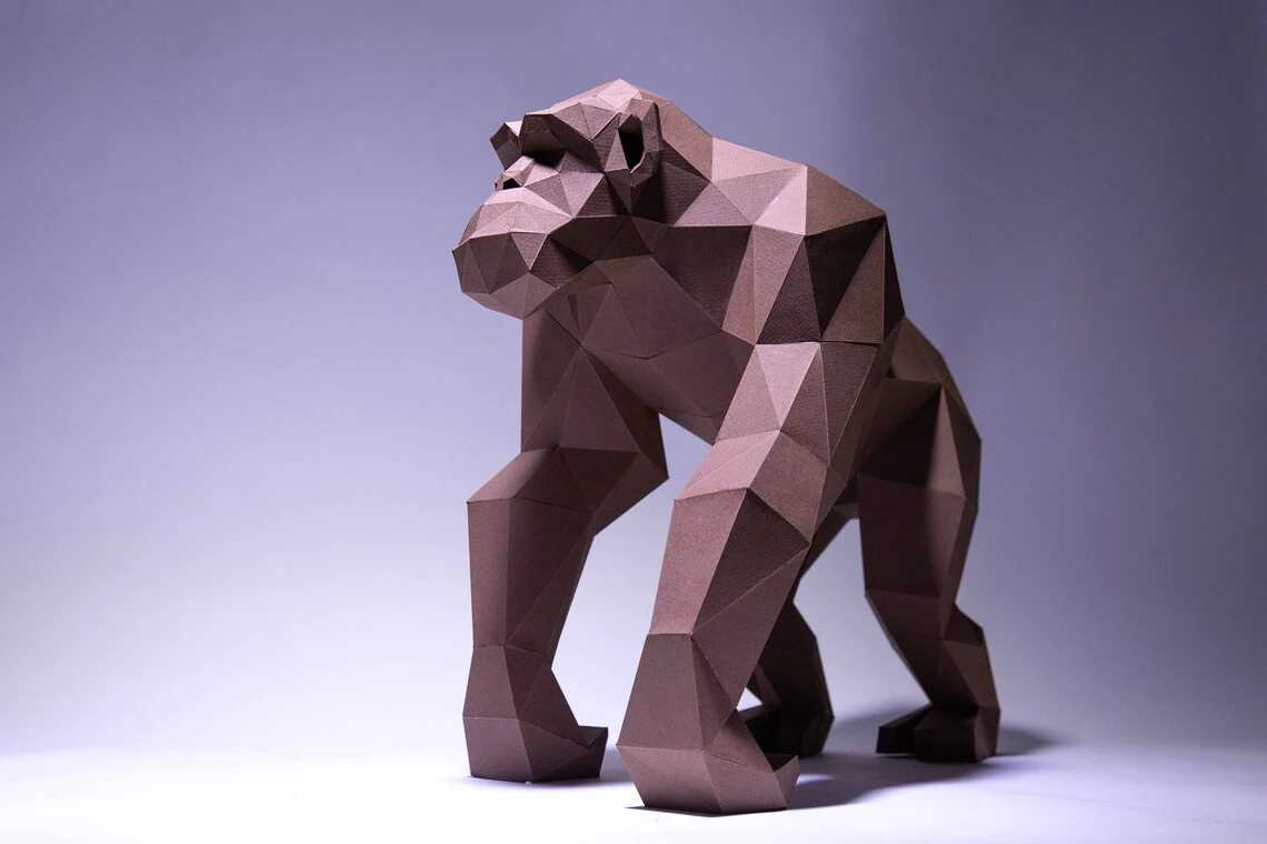 Chimpanzee Paper Craft, Digital Template, Origami, PDF Download DIY, Low Poly, Trophy, Sculpture, Model, Monkey Model