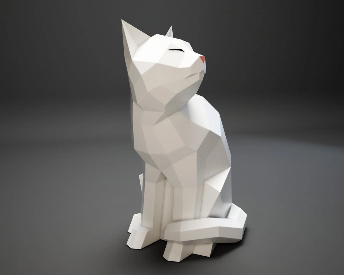 Papercraft Cat, paper craft 3D model, kitten PDF template, cute low poly kitty sculpture, digital kit, pepakura, pieces DIY home constructor