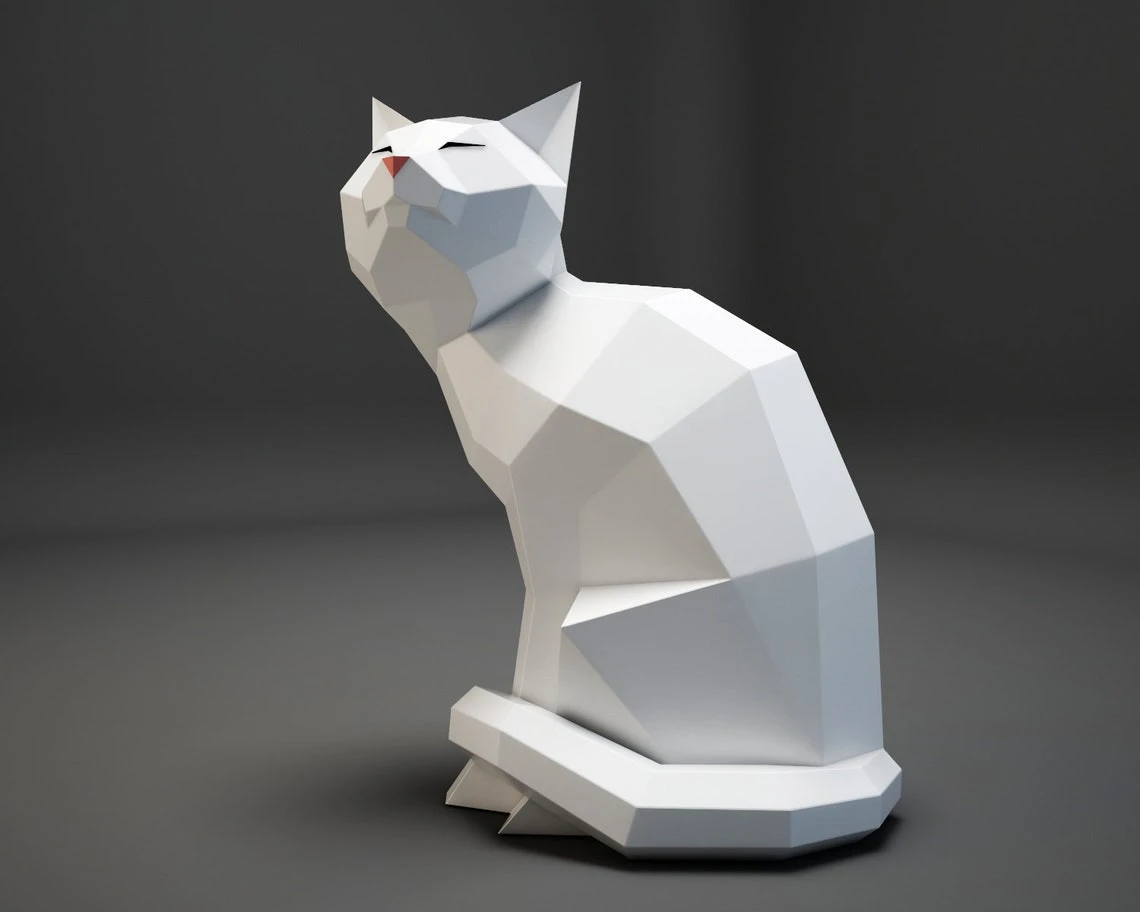 Papercraft Cat, paper craft 3D model, kitten PDF template, cute low poly kitty sculpture, digital kit, pepakura, pieces DIY home constructor