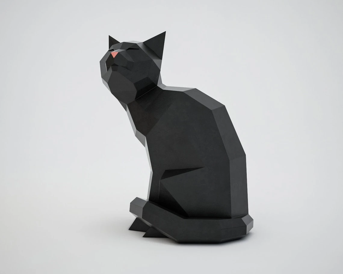 Papercraft Cat, paper craft 3D model, kitten PDF template, cute low poly kitty sculpture, digital kit, pepakura, pieces DIY home constructor