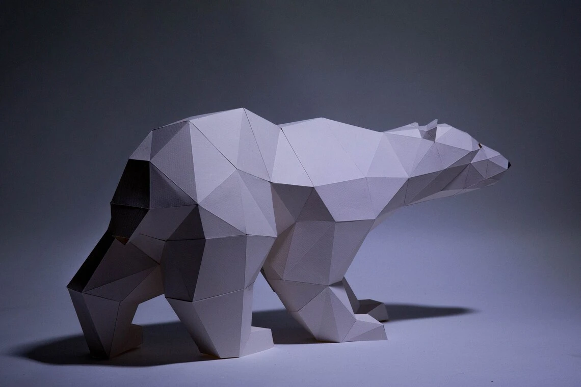 Polar Bear Paper Craft, Digital Template, Origami, PDF Download DIY, Low Poly, Trophy, Sculpture, Model