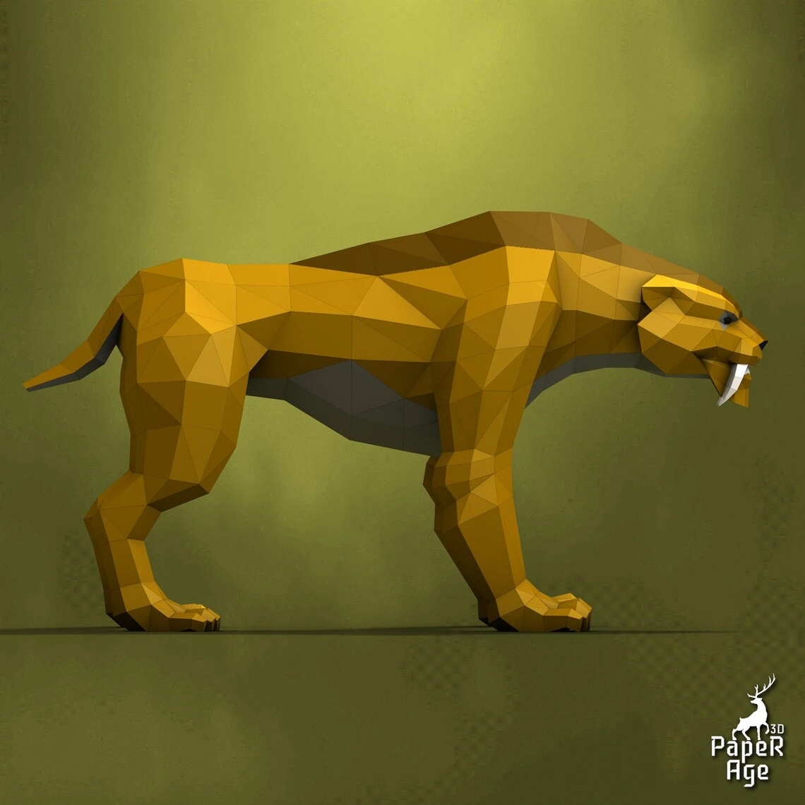 Saber-toothed tiger, Papercraft, Pepakura, Lowpoly, Low Polygon, 3D Papercraft, handmade, Paper Sculptures, DIY origami, Paper