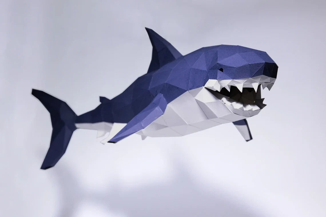 Shark Paper Craft, Digital Template, Origami, PDF Download DIY, Low Poly, Trophy, Sculpture, 3D Model