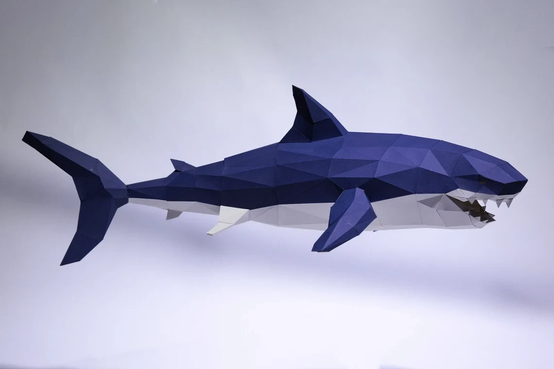 Shark Paper Craft, Digital Template, Origami, PDF Download DIY, Low Poly, Trophy, Sculpture, 3D Model