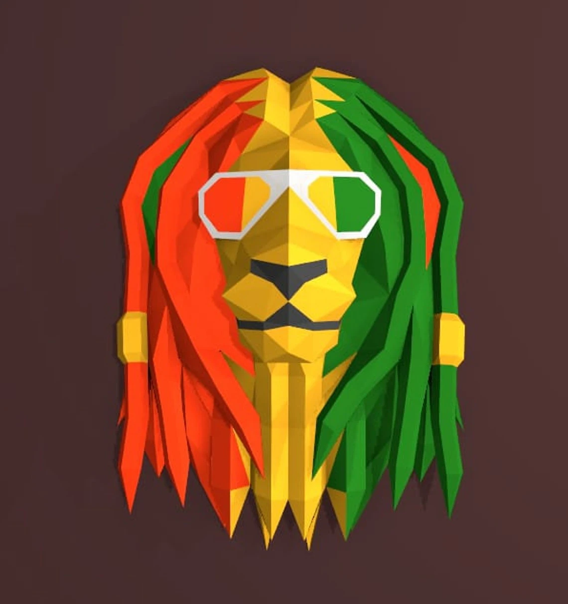 Lion Rasta Papercraft, PDF Template, DIY 3d Model, FanArt, Paper Sculpture, Low Poly, Pepakura Craft, Manualidad