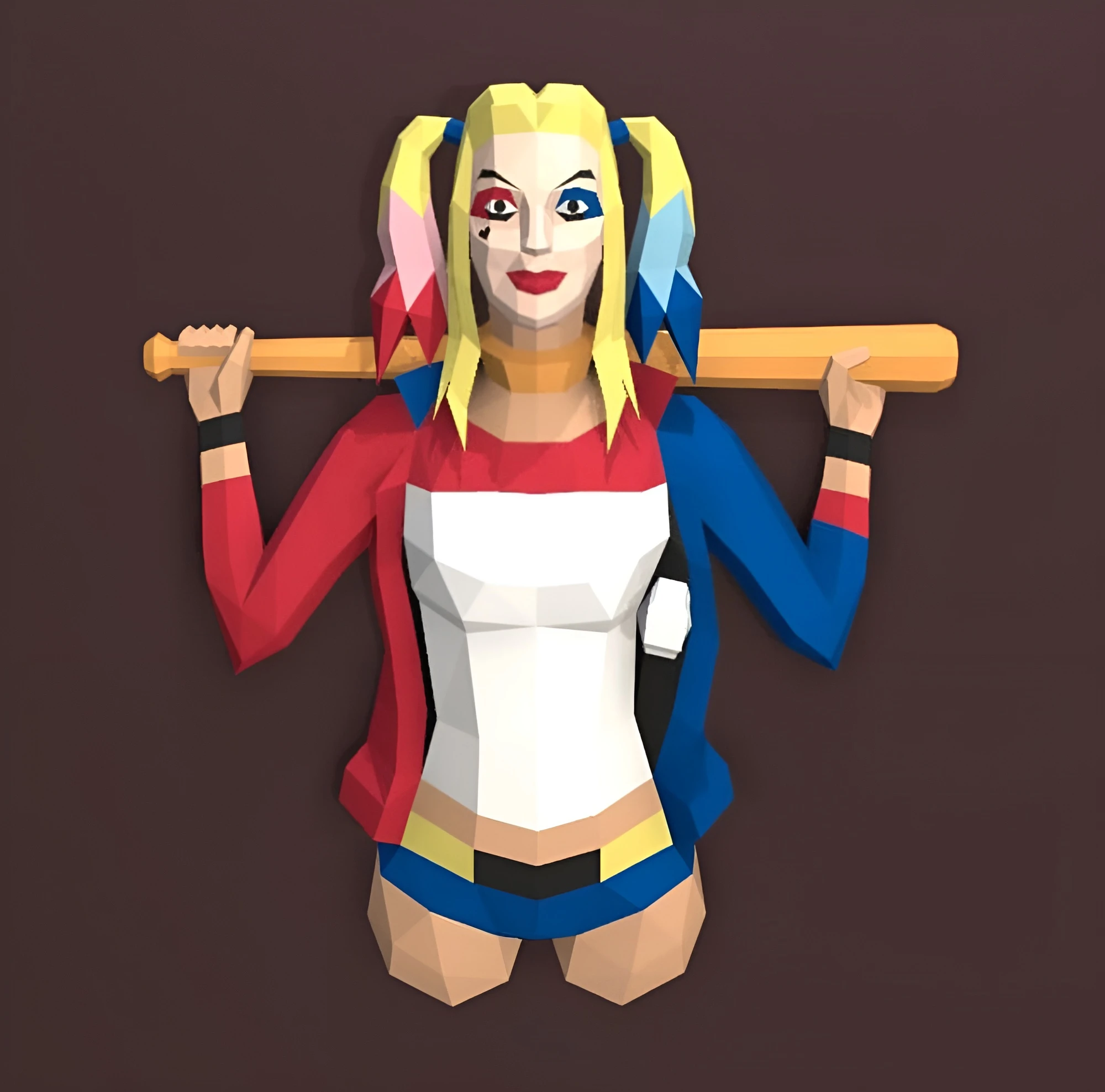 Harley Quinn, Suicide Squad Papercraft, PDF Template, DIY 3d Model, FanArt, Paper Sculpture, Low Poly, Pepakura Craft, Manualidad