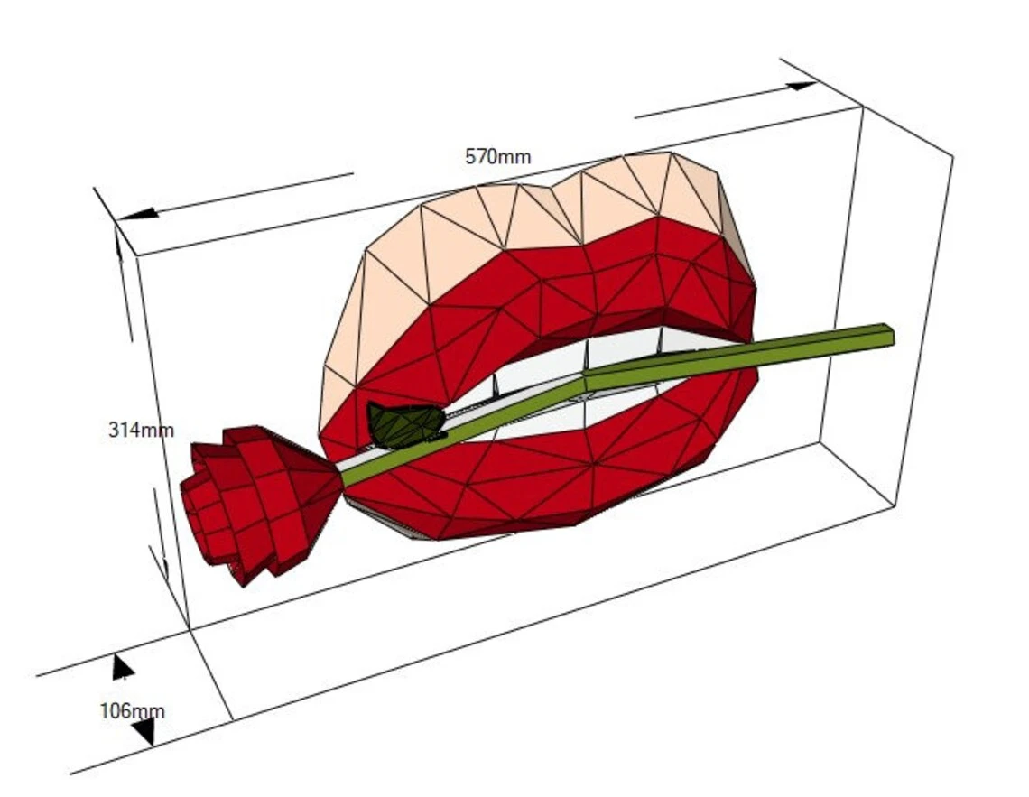 Papercraft lips Rose in Mouth papercraft home 3D Papercraft Low Poly papercraft template Paper Sculpture gift pepakura pattern template