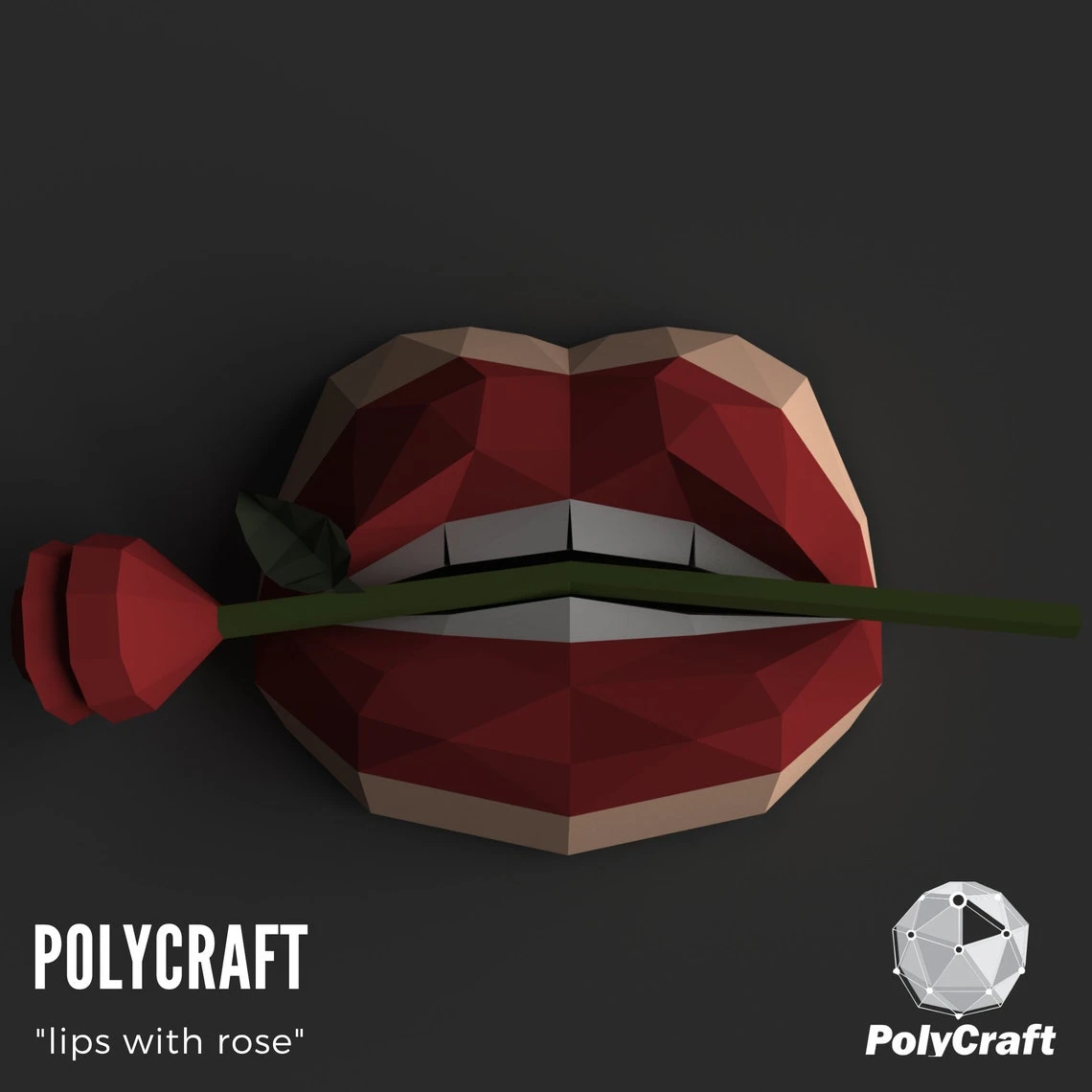 Papercraft lips Rose in Mouth papercraft home 3D Papercraft Low Poly papercraft template Paper Sculpture gift pepakura pattern template